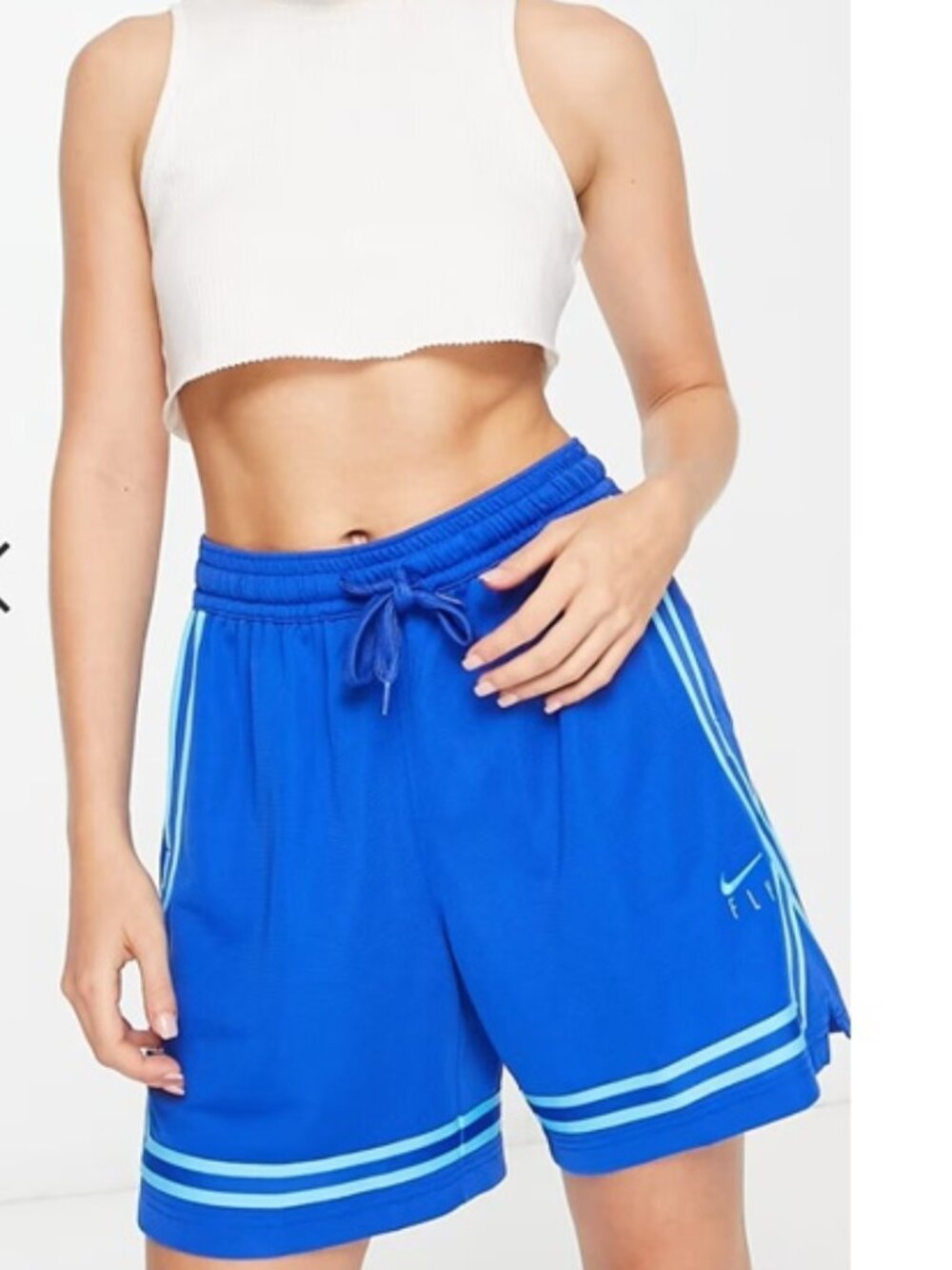 Nike Dri-FIT Fly Crossover Women Basketball Elastic Waist Shorts Blue NEW Large